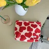 Women Corduroy Large Makeup Bags Organizer Pouch Purse Heart Printed Cosmetic Bags Travel Toiletry Wash Bags