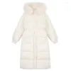 Women's Down Elegant Korean Diamond-shaped Long Over-the-knee Warm Hooded Fur Collar Winter Jacket Female Temperament Puffer Coat