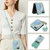 Luxe Crossbody Veganistisch lederen Vogue telefoonhoesje voor Samsung Galaxy Folding Z Flip 5 4 3 5G Stevige Lanyard-band Stijlvol Dual Card Slot Portemonnee Opvouwbaar Shell Schokbestendig