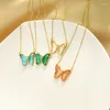 ペンダントネックレスシンプルなデザインステートメントネックレス到着女性のためのかわいい韓国のガラス蝶