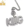 O rei bling personalizado letras de bolha com sinal de dólar saco de dinheiro fecho nome pingente colar gelado para fora cz charme hiphop jóias 240106