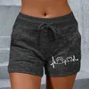 Damen-Shorts, modisch, bedruckt, Yoga-Hose, lässig, Sport, zum Binden, Stretch, Kordelzug, Jogginghose