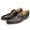 Padrão Sapatos de couro genuíno estilo clássico mocassim masculino Buckle Strap Slip no dedo pontado preto azul 240106 8834
