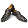Schoenenpatroon klassieke echte stijl lederen heren loafers bruiloftsbedrijf gesp riem slip op puntige teen zwart blauw 2 19