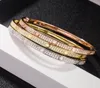Fashion Full Diamond Bangle Stainless Steel Open Cuff Bracelet for Women Men Two Row Stone Bangles 3 Colour Selct Gold Silver Rosy5898242