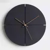 Träväggklocka med valnöt Hands Silent Quartz Round fyrkantig dekorativ klocka för vardagsrummet Home Office Black H1230223E