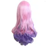 パーティー用品色のかつらの長いパーマ巻き波髪の女性の合成ウィッグ高温繊維ピンク紫色のグラッドカラフル