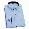 Camisas casuais masculinas não-ferro mens listrado manga longa gola de negócios homens camisa slim fit moda masculina roupas de escritório fácil cuidado