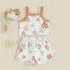 Ensembles de vêtements d'été pour bébés filles, vêtements côtelés, imprimé corail, bretelles spaghetti, débardeurs, shorts à taille élastique, tenues décontractées