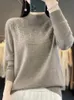 Fashion Spring Long Sleeve Women Knitted Sweater 100% Merino Wool Mock Neck Pullover Clothing Knitwear Basic Jumper Tops 240105