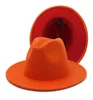 Nieuwe Oranje met Rode Fedora Hoeden Vrouwen Hele Faux Wol Brede Rand Tweekleurige Jazz Hoed Mannen Panama Party bruiloft Formele Hoed249P15487738462459