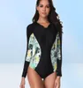 Traje de baño de una pieza de manga larga para mujer, traje de baño bohemio con diseño Floral Tropical, traje de baño con cremallera frontal para surfear, ropa de playa 4886585