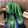 Luxus Marke Tier Grün Pfau Feder Seide Schal Schal Weibliche Damen Strand Bandanas Foulard Sjaal Wrap Hijab Caps 240106