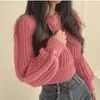 Kobiety swetry dzianinowe sweter koreańskie pulloczy mody urocze słodkie japońskie dziewczęta solidne o szyję Krótkie zbiór dzianiny różowe brązowe białe czarne