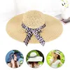 Berretti cavo di paglia all'uncinetto tappi per la protezione solare per esterni berretto da spiaggia femmina nastro coreano cappello da sole per vacanza pieghevole da viaggio panorama