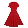 Abiti sexy urbani feste donne vintage abito rosso solido rosso retrò rockabilly cocktail a v-collo degli anni '50 swing maniche corte estive drop de dhjzw