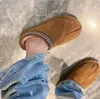 Women Tazz Tasman Slippers Boots Winter Plush Casual Warm Real Genuine Leather Slip-on Cotton boots Chestnut