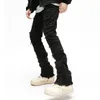 Jeans masculinos personalizados de alta qualidade moda marrom vintage magro reto desgastado hem rua e estilo hip hop homens