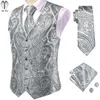 Vests HiTie Silver Silk Mens Suit Vest Tie Set Jacquard Sleeveless Waistcoat Jacket Necktie Hankerchief Cufflinks Sky Blue Mint Beige