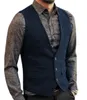 깊은 Vneck Suit Vests 클래식 형식 비즈니스 Herringbone Wood Waistcoat Slim Fit Men 's Vest for Wedding 240105