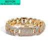 Hoyon CZ Diamond Shaped Hip Hop Cuban Chain for Men Silver 925 Plated Gold Armband 15mm Prismatic Chain Bangles Women Subuly 240105