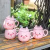 Tassen Cartoon Schwein Form Becher mit Deckel und Löffel Kaffee Tee Tasse Keramik Keramik Tassen Weihnachtsgeschenk