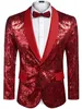 Giacca da uomo con glitter floreali in paillettes oro lucido con top formale da cantante con bottone singolo 240105