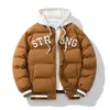 Jaqueta de inverno masculina com zíper streetwear à prova de vento moda com capuz parkers grosso casaco de algodão térmico 240105