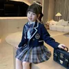 Dziewczyny JK Minurle Spring Autumn College Suit Suit Children -płaszczowa koszulka plisowana spódnica 3pcs Set Student Lounge Fail z krawatem 210Y 240106