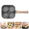 Pans Four- Cup Egg Pan Grill Non- Frying Multipurpose Cookware Pancake With Wooden Handle Home Aluminum For