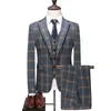 Jaqueta colete calças S-5XL marrom retro xadrez terno primavera e outono estilo britânico masculino terno noivo vestido de casamento clássico 3 pçs 240106