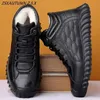 Winter Warmth Snow Shoes Outdoor Genuine Leather Mens Casual Sneakers High Top Lace Wool Plush Short Men Boots Fashion 240106