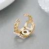 Personalized Gold Color Pearl Ring With Name Adjustable Open Design Cuban Chain Letter Zircon Rings For Women Girl 240106
