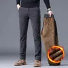 2023 Men Thermal Winter Snow Warm Plush Pants Business Loose Straight Corduroy Casual Fleece Thick Long Trousers 240106