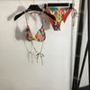 Seksi Halter Bikini Moda Baskılı Mayo V Boyun Yukarı Sütyen Baskılı Kılavuzlar Yaz Plajı Sörf Bikini için Set