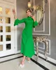 上品な緑のイブニングドレスハイネッククレープフルスリーブ女性用のラインアンクルの長さのカスタムフォーマルガウン