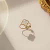 Four Leaf Clover Cleef Ring Kaleidoscope Designer Rings for Women 18K Gold Silver Diamond Nail Ring Luxury Rings Valentine Party Designer 13