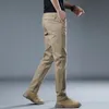 Spring Autumn Winter Pure Cotton Casual Slim Pants Men's All Match Loose rak Long Man 2023 Kläder Gray Khaki 240106