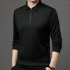 Polos masculinos outono casual cor sólida manga longa t-shirts 1/4 zip lapela colarinho esportes homem topos pullovers fino ajuste