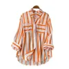 Summer, Spring, And Autumn Women's New Mid Length Vertical Striped Multicolored Shirt Jacket, Women's Korean Casual Loose Top