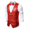 Shiny Gold Sequin Glitter Men Vest with Bowtie Slim Fit Nightclub Prom Waistcoat Stage Singer Vests Gilet Homme Costume 240105