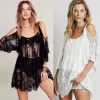 Women Summer Lace Crochet Bikini 2022 Cover Up Bathing Suit Off Shoulder White Black Pure Color Loose Beach Dress Women