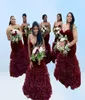 Burgundy Bridesmaid Dresses Organza Ruffle African Pron Gowns Wedding Guest DressesS trapless Velvet Laceup Backless Evening Dres21224469