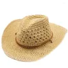 Boinas 2024 Western Cowboy Hat Hombres Panamá Al aire libre Verano Playa Cap Mujeres Sombrero Vaquero Hombre Chapeu Wide Brim Sol de paja para hombres