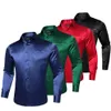 Satin-Luxus-Hemden für Herren, einfarbig, langärmelig, Luxus-Smoking, Abschlussball, Rot, Blau, Gold, gesellschaftliches Hemd, glatte Bluse, Herrenbekleidung 240106