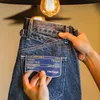 Maden vintage lavado jeans 14 oz lavado em linha reta ajuste calças masculinas com fivela de volta 100% algodão meados cintura calças jeans azul 28-36 240106