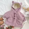 Jackets 2024 Baby Girls Fake Fur Cute Bear Ears Hooded Coats Kids Fashion Birthday Princess Winter Overcoats Children Clothes