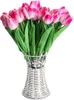 Decorative Flowers 28pcs Real Touch Tulips Double Pink PU Artificial For Wedding Home Centerpiece Decoration