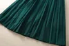 2024 Spring Green Solid Color Pleated Dress Long Sleeve Stand Collar Panelled Double-Breasted Casual Dresses S3D121207