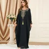 Ethnic Clothing Vintage Embroidery Tassel Black Abaya Oversized Casual Loose Muslim Woman Dress Dolman Sleeve Kaftan Islam Kimono